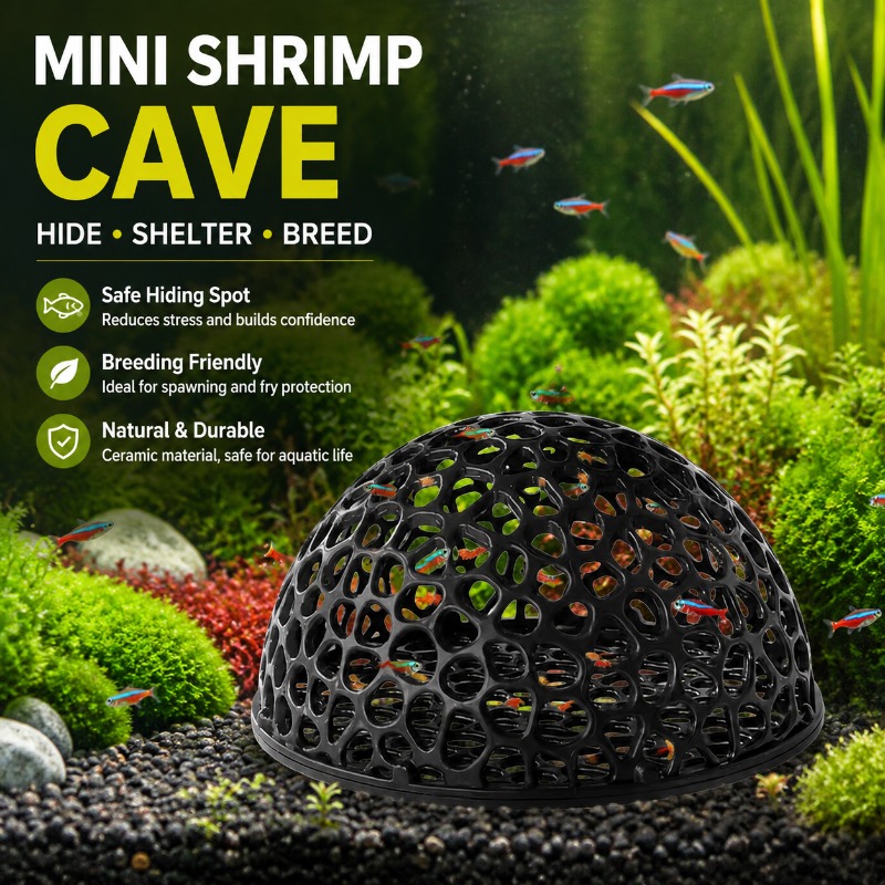 Hide Cave Ceramic - ถ้ำกุ้งเซรามิกขนาดเล็กแบบมีรูพรุน บ้านปลากัด ที่หลบซ่อนสำหรับปลาในตู้ปลา ที่พักอาศัยสำหรับเพาะพันธุ์ สำหรับตกแต่งตู้ปลาในน้ำจืด