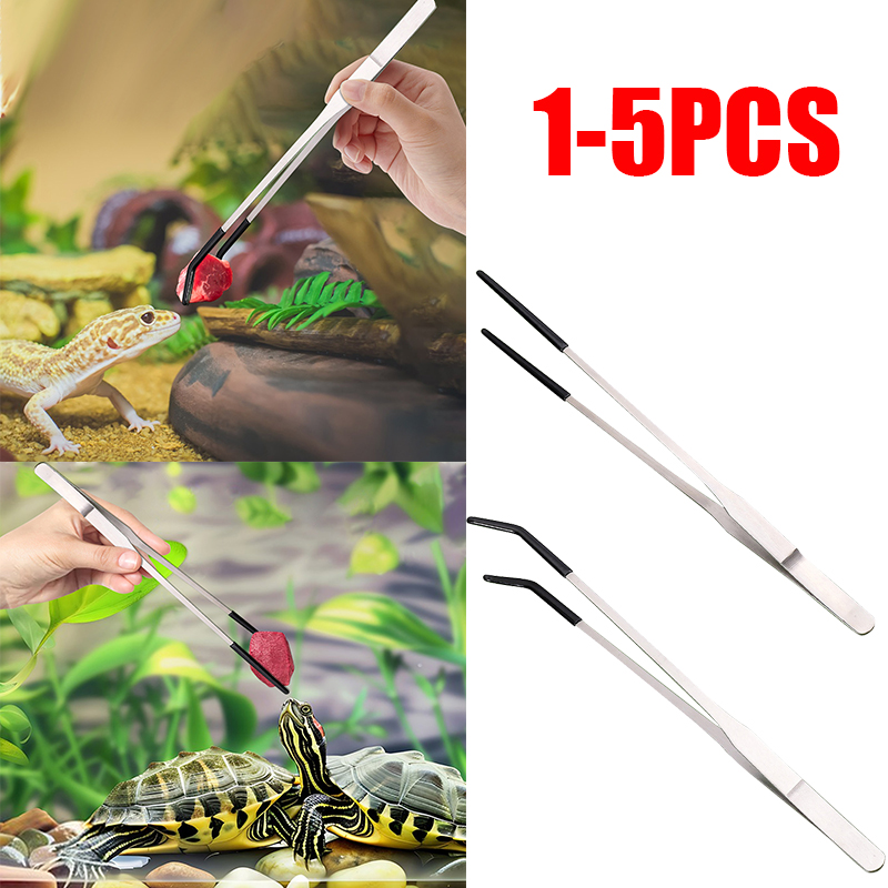 Feeding Tong Stainless - แหนบสแตนเลส 5-1 ชิ้น แบบตรงและแบบโค้ง สำหรับให้อาหารสัตว์เลื้อยคลาน กิ้งก่า