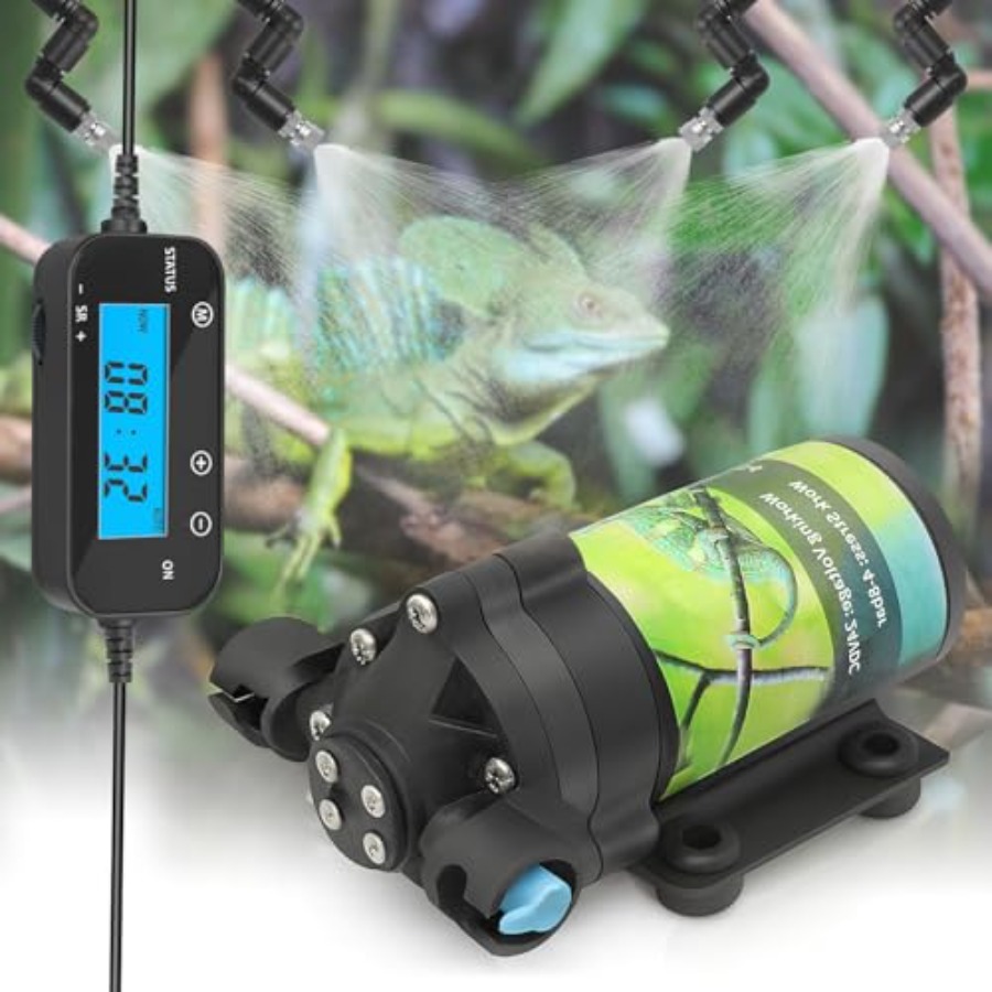 Misting Nozzle Reptile - ระบบพ่นหมอกสำหรับตู้เลี้ยงสัตว์เลื้อยคลาน: พลาสติก ABS สีดำ ควบคุมด้วยตัวตั้งเวลา พ่นหมอกละเอียดเงียบ