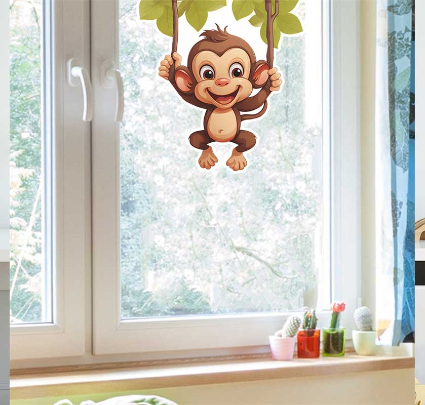Pvc Panel Background - สติ๊กเกอร์ติดผนังตกแต่งห้องนั่งเล่นลายลิงน้อยน่ารัก สติ๊กเกอร์ตกแต่งแบบมีกาวในตัว ตกแต่งผนังด้วยงานศิลปะ รุ่น CM59